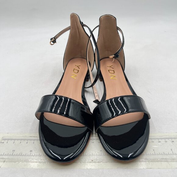 YDN Black Block Low Heel Sandals Open Toe Ankle Strap Patent Comfortable Shoes - Picture 3 of 8